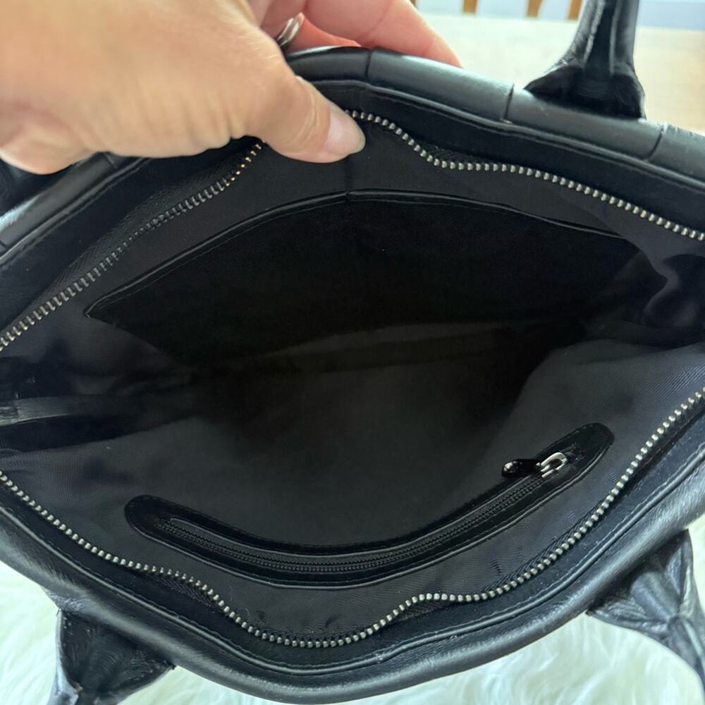 Unbranded | India Black Genuine Leather Zipper Woven Tote Bag Shoulder Purse - Picture 8 of 11